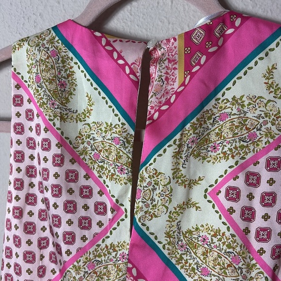 Zara Printed V-Neck Mini Dress Tie  Pink Green size M - Picture 7 of 12